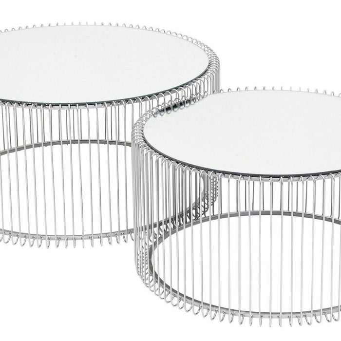 Kare Design Wire Salontafel - Set Van 2 - Zilver Met Glas