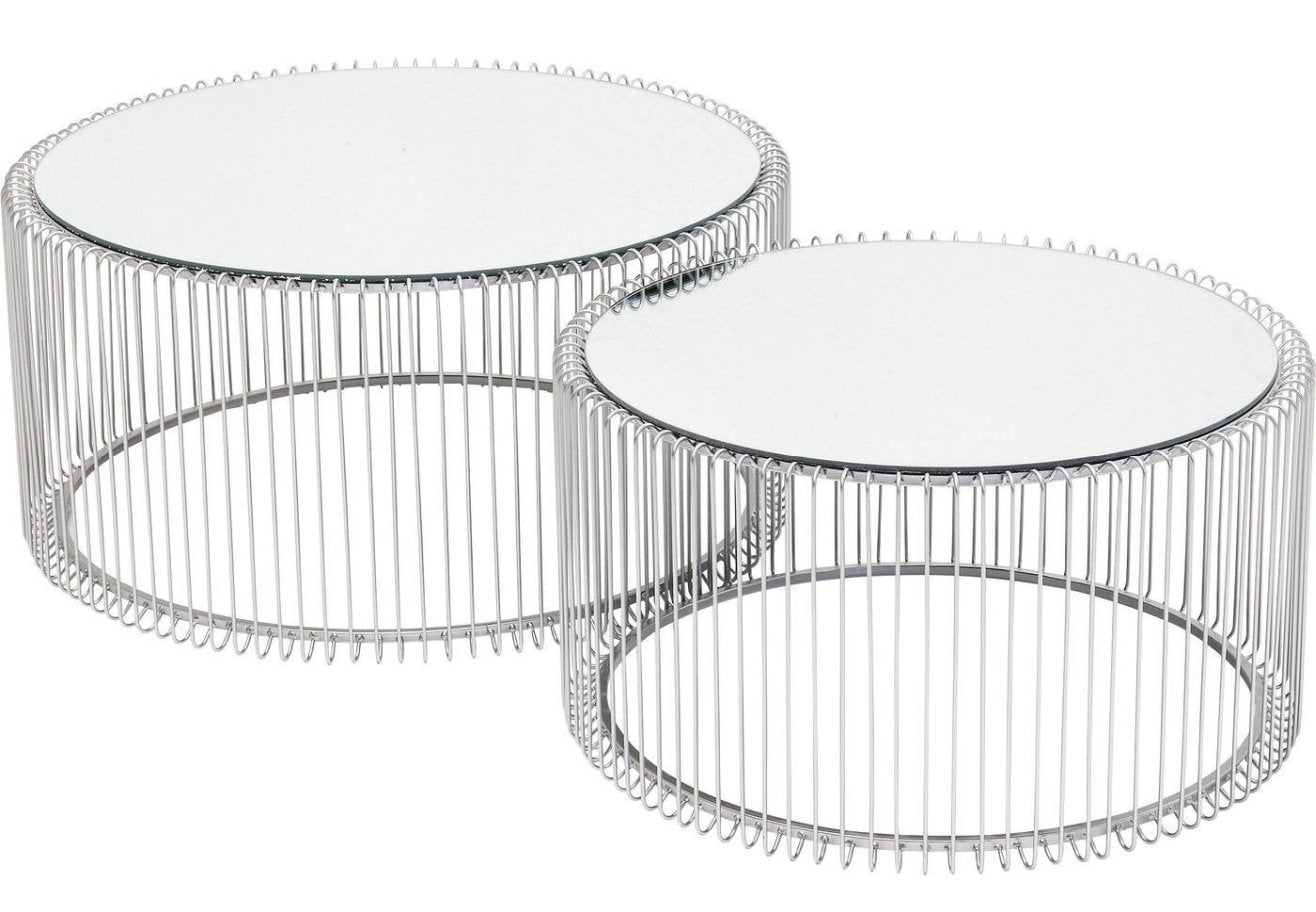 Kare Design Wire Salontafel - Set Van 2 - Zilver Met Glas